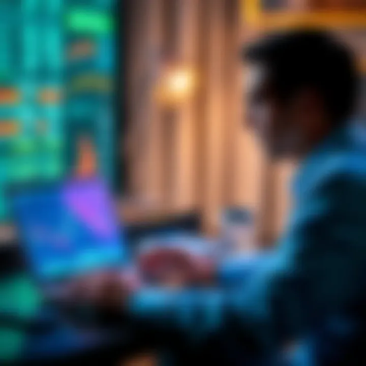 Person investing with DCA A person analyzing financial charts on a laptop while considering Dollar Cost Averaging as an investment strategy