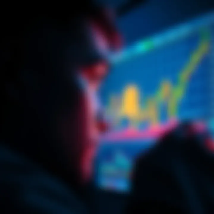 Person looking at Bitcoin chart A first-time investor focuses on a Bitcoin price chart, reflecting on market changes with determination.