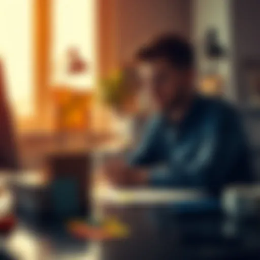 A person sitting at a desk weighing options on sticky notes, looking thoughtful and focused.
