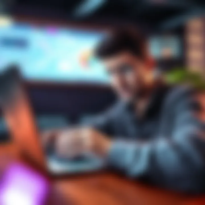 Individual looking frustrated while using a laptop, reaching out for help about locked funds on a user board.