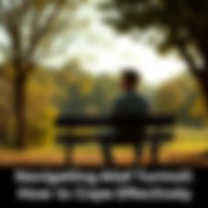 Individual sits alone on a bench, looking thoughtful and reflective, surrounded by nature