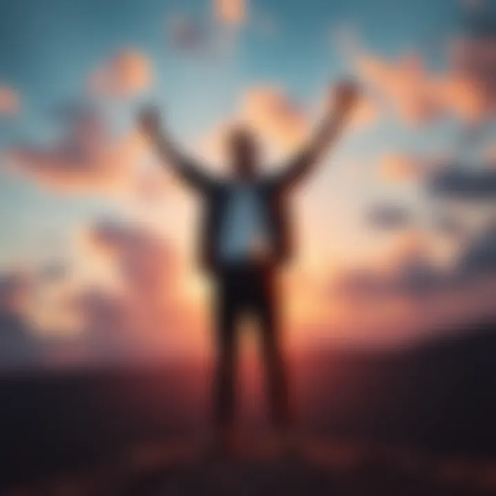 Person Taking Charge A confident individual standing tall with arms raised, symbolizing empowerment and control over their life.