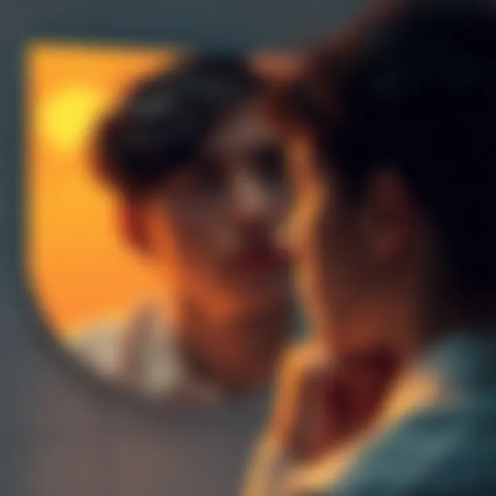 Person Thinking About Identity A thoughtful person looking at a mirror with the phrase 'I am ___' written on it, representing self-reflection and identity exploration.