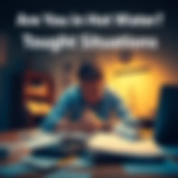 A person looking stressed while sitting at a desk with papers scattered around, indicating overwhelming challenges.