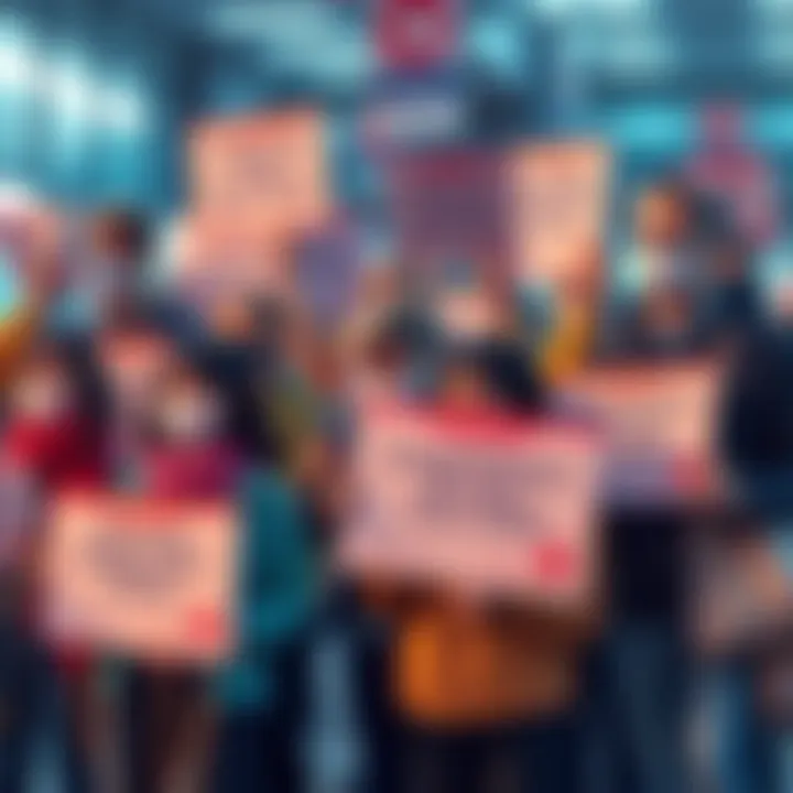 A group of people holding a petition with signs advocating for bank yield protection