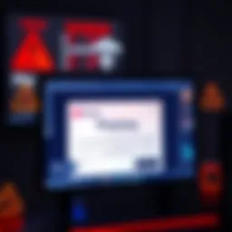 A computer screen displaying a phishing email that appears to be from Trezor, with alert icons and warning signs around it.