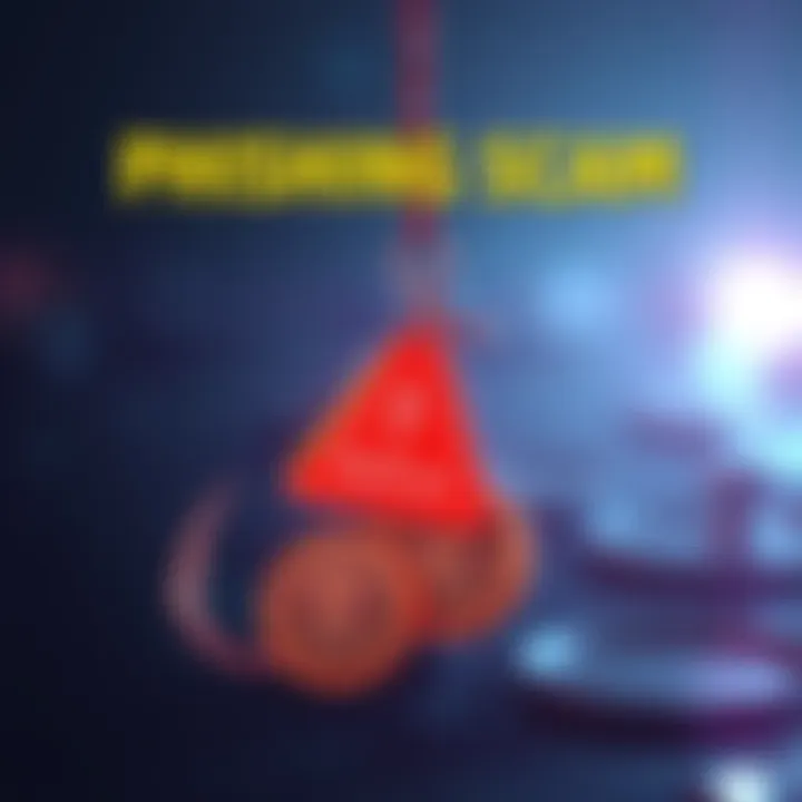 A warning graphic showing a fishing hook with MANA tokens, indicating a phishing scam aimed at crypto wallet users.