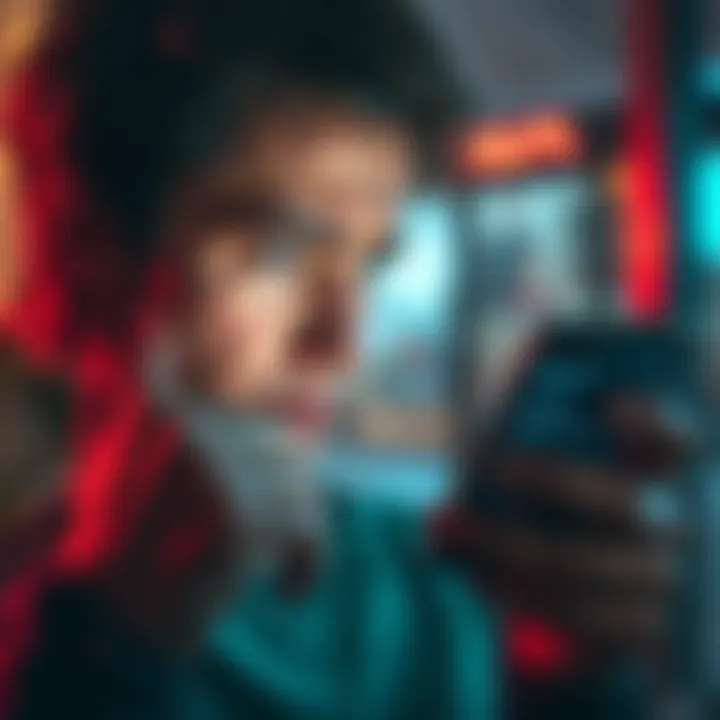 A frustrated person looking at their smartphone, showing an error message about a linked Revolut account that doesn't belong to them.