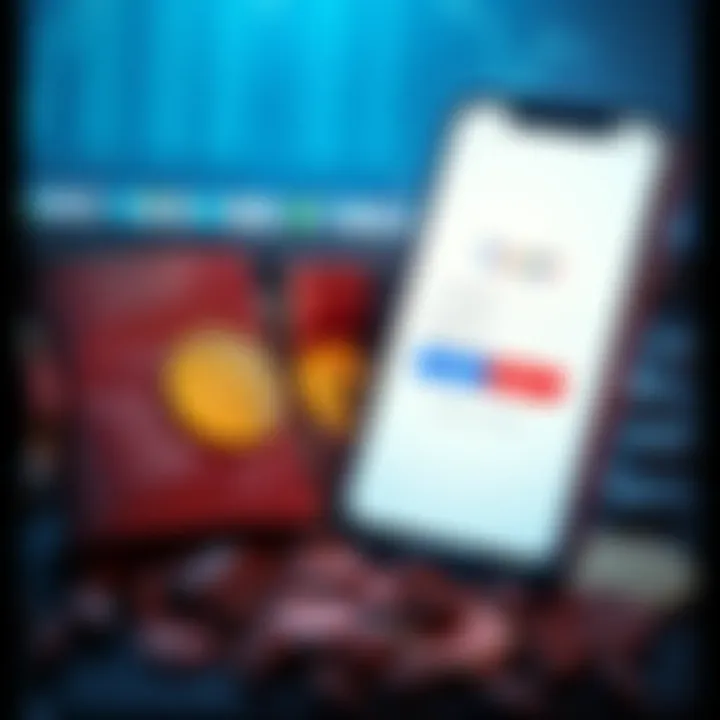 A graphic showing a broken wallet with cryptocurrency symbols and a phone displaying a Google login, representing a phone scam that led to cryptocurrency theft.