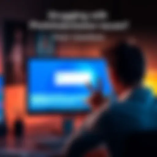 A person frustrated with a computer screen showing a photo upload error message