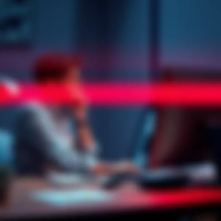 Pico Connection Issues A frustrated person sitting at a desk, trying to access Google and social media on their computer, while looking at a router with a red light indicating connection problems.