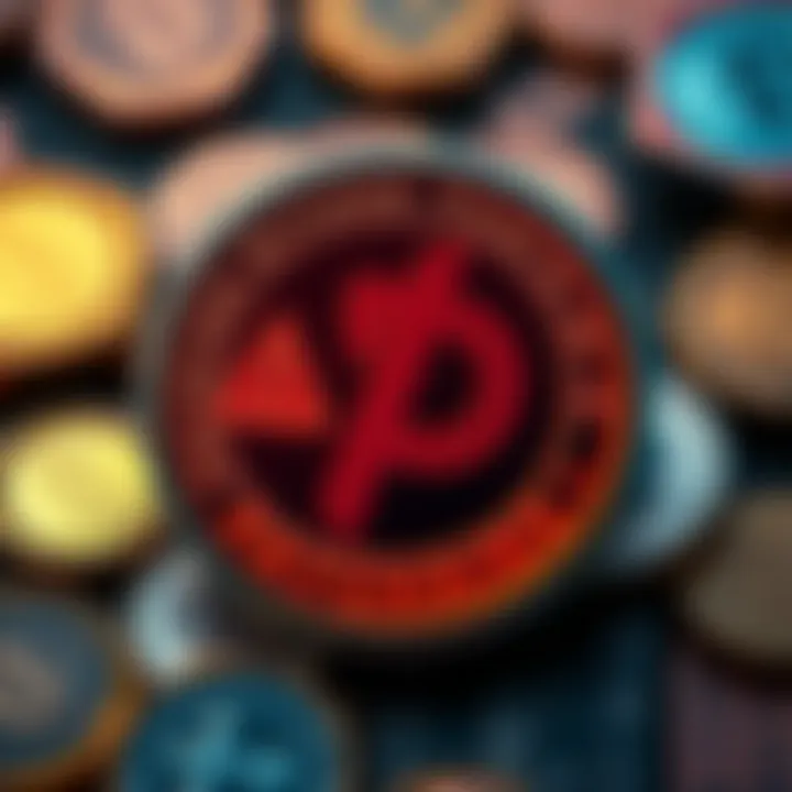 A graphic representation of the Piety Paychain Token with warning symbols indicating potential risks and concerns, set against a backdrop of currency icons.