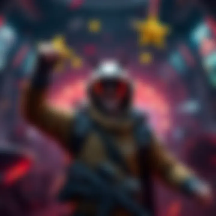 A dedicated gamer celebrating reaching solid 6 stars in Hunt, showcasing excitement and accomplishment while surrounded by in-game elements.