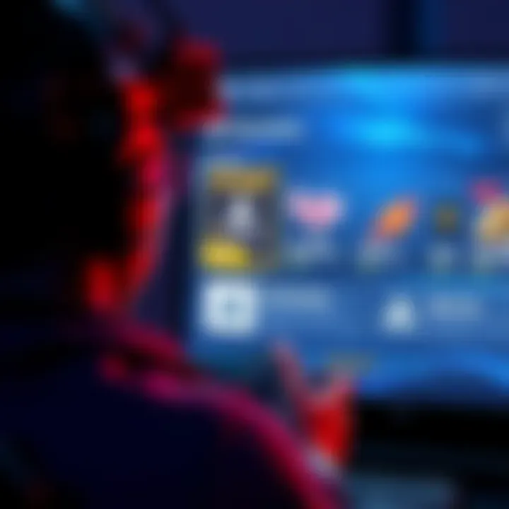 A gamer viewing in-game purchases on a PlayStation console screen, showing various items available for purchase