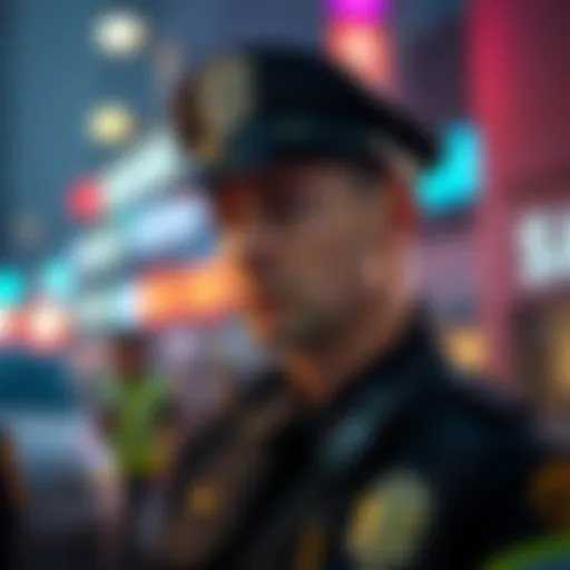 A police officer in uniform at a scene with a bodycam visible, looking concerned as discussions about security arise.