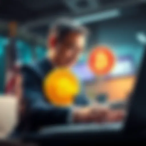 A U.S. politician looking pleased while checking Bitcoin market on a laptop, symbolizing a significant profit from a recent trade.