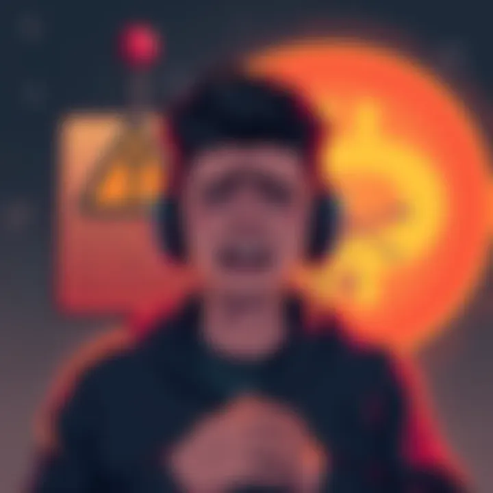 A graphic showing a user frustrated by Poloniex's action of confiscating Dogelon Mars tokens, with a warning sign and legal symbols in the background.