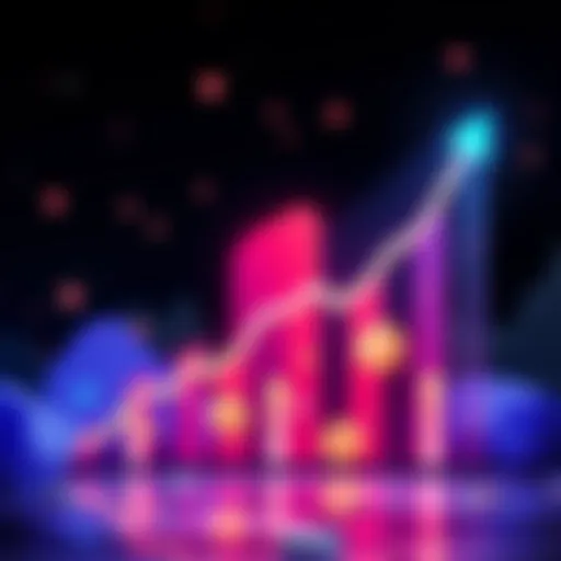 An illustration showing Polygon's deflationary model with upward trending graphs and token symbols, representing economic growth and sustainability in cryptocurrency