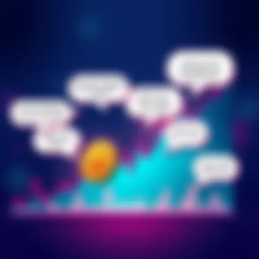 Powell Speech and Bitcoin An illustration showing a graph of Bitcoin price with speech bubbles depicting financial discussions and skepticism about market impact.