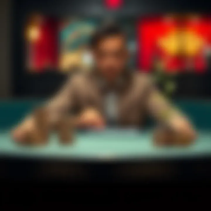 A person sitting at a table with a stack of coins on one side and a growing plant on the other, representing wise choices over gambling.