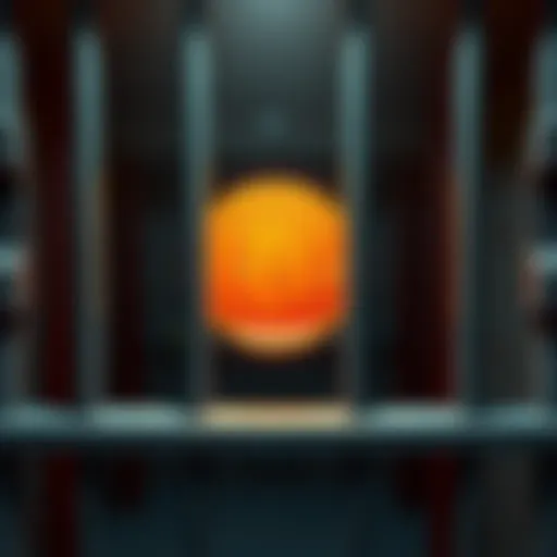 Prison bars with a Bitcoin symbol to represent illegal cryptocurrency use in drug trafficking