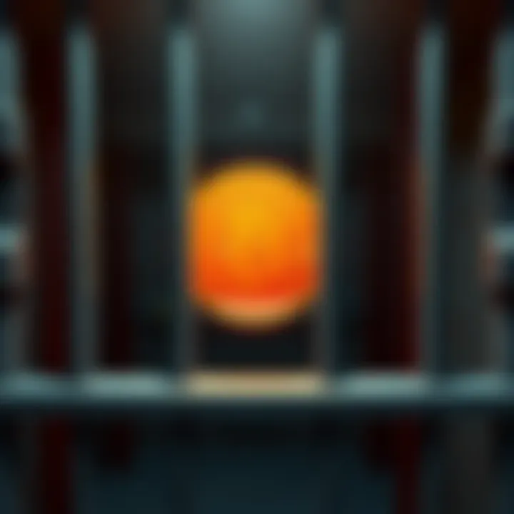 Prison bars with a Bitcoin symbol to represent illegal cryptocurrency use in drug trafficking