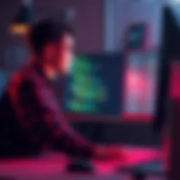 A programmer sitting at a desk, looking overwhelmed while staring at a computer screen displaying code and AI suggestions.