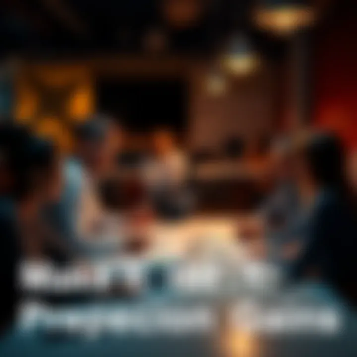 A diverse group of people discussing strategies with charts and graphs on a table, celebrating a project milestone.