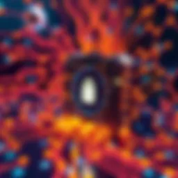 Quantum Computer and Cryptocurrency A quantum computer represented with glowing circuits explores the digital realm of cryptocurrency, highlighting potential security threats to wallets.