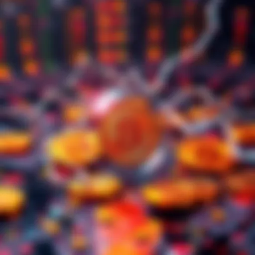 A visual representation of quantum computing elements like qubits interacting with Bitcoin symbols, suggesting their relationship and impact on cryptocurrency security.
