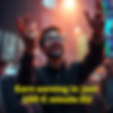 A person celebrating after successfully signing up and making a deposit to earn money in a financial setting.