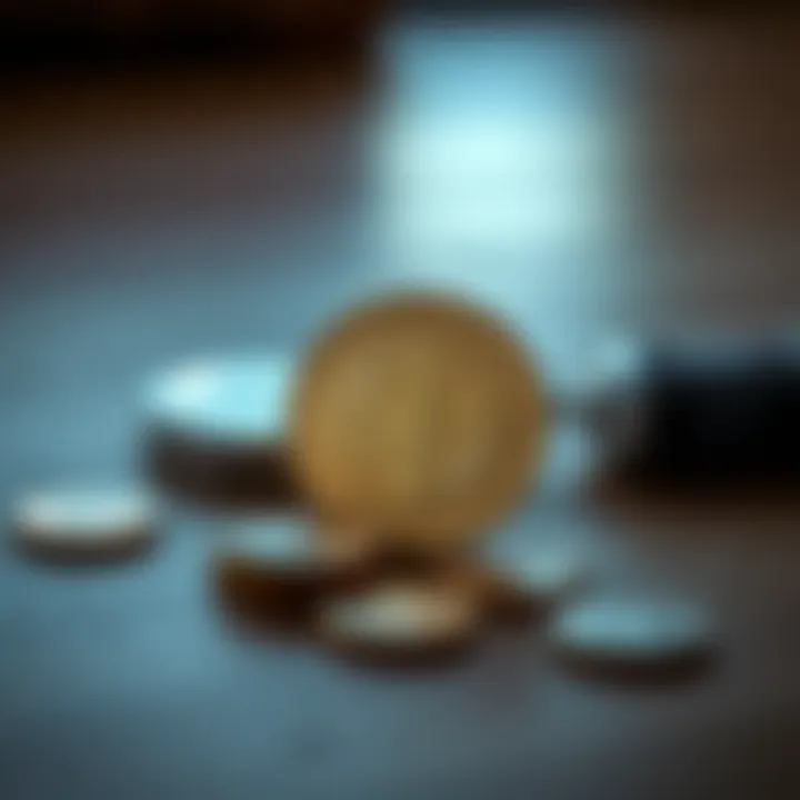 A close-up view of a rare coin placed on a wooden table with some standard coins nearby