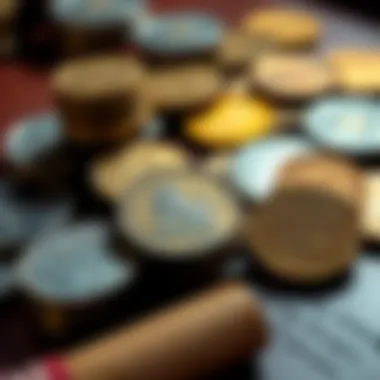 A selection of rare European coins including Lion Daalder and Wildman Thaler displayed on a table.
