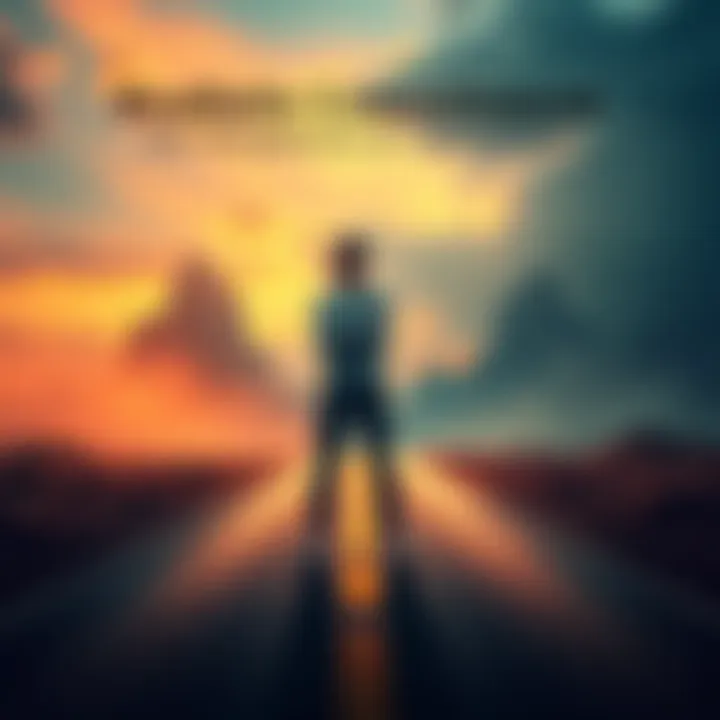 A person standing at a crossroads, weighing options with a thoughtful expression, symbolizing the balance between ambition and practicality.