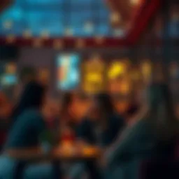 People enjoying a cozy evening with soft lighting, comfortable seating, and warm drinks in a relaxed atmosphere