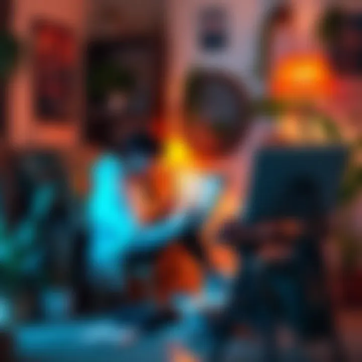 A person painting while sitting in a cozy room, surrounded by art supplies and plants, representing the joy of hobbies over financial stress.