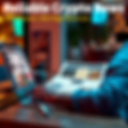 Reliable Crypto News Sources A person reading crypto news articles on a laptop with a coffee cup nearby