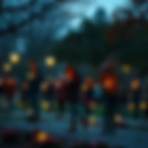 A group of people standing in a park holding candles in memory of lost loved ones during a remembrance event.