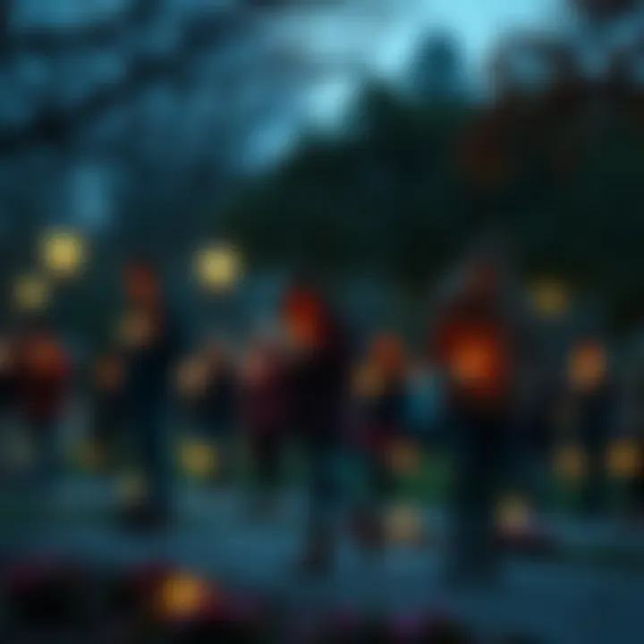 A group of people standing in a park holding candles in memory of lost loved ones during a remembrance event.