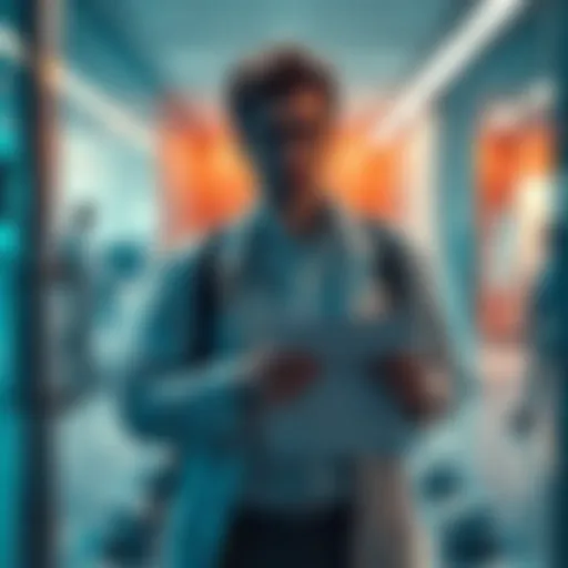 A researcher leaving the Anthropic office with a concerned expression, holding a document labeled AI Risks
