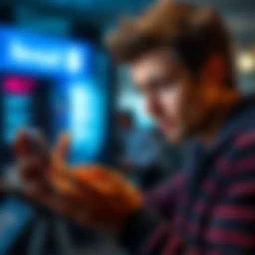 A frustrated person looking at their phone with a closed account notification from Revolut.