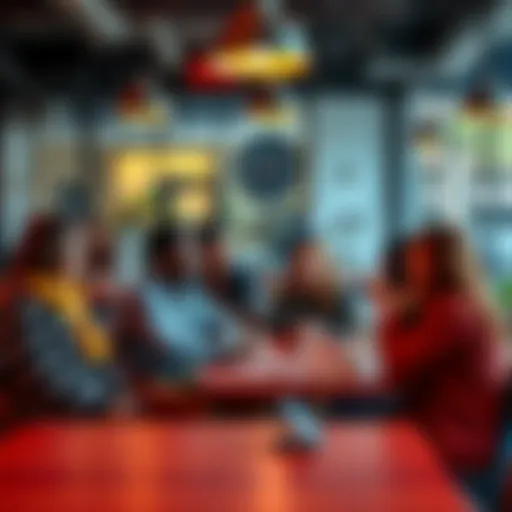 A diverse group of people sharing different ways they use Revolut for money transfers at a coffee shop