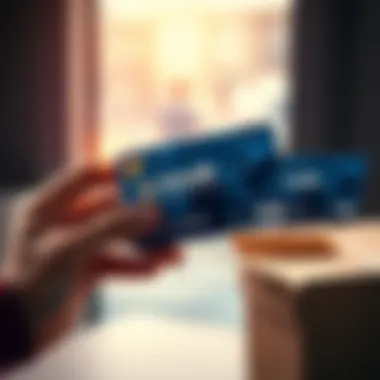 A person holding a Revolut Premium card while looking at a delivery box, showing different delivery options.