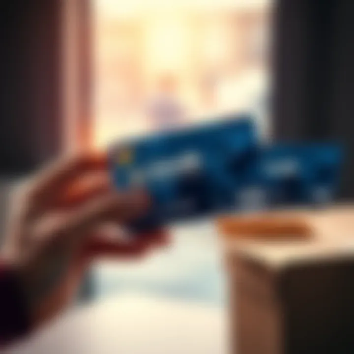 Revolut Premium Card Delivery Options A person holding a Revolut Premium card while looking at a delivery box, showing different delivery options.
