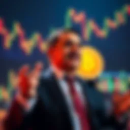 Ricardo Salinas promoting Bitcoin investment Mexican billionaire Ricardo Salinas speaks at an event, advocating for renting homes and investing in Bitcoin, with financial graphs in the background.