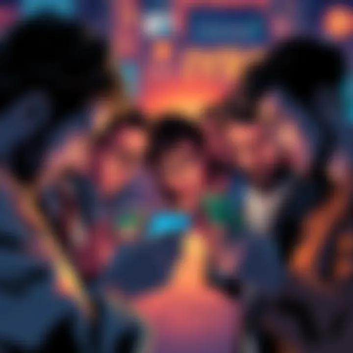 A group of sad investors looking at their phones, showing declining charts and worried expressions, symbolizing hope and disappointment in Ripple/XRP investments