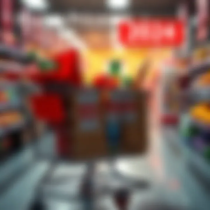 Rising Prices in 2024 A shopping cart filled with groceries showing price tags with increased amounts, symbolizing the rise in consumer costs.