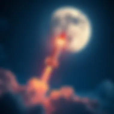 A rocket launching into the sky with stars and the moon in the background, symbolizing the rise of cryptocurrency investments.