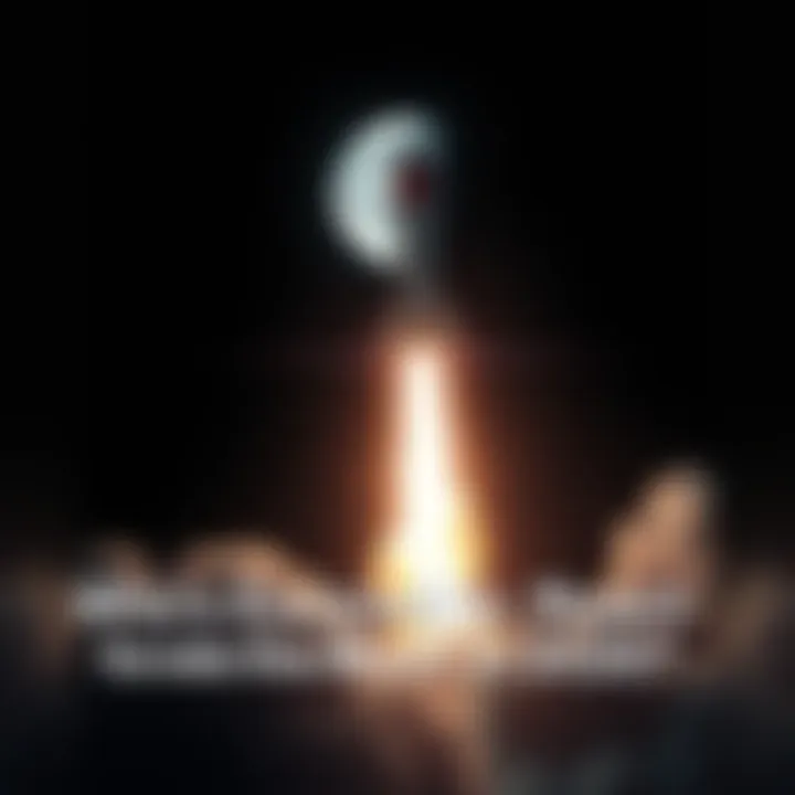A rocket blasting off into space with the moon in the background, symbolizing the excitement of lunar exploration.