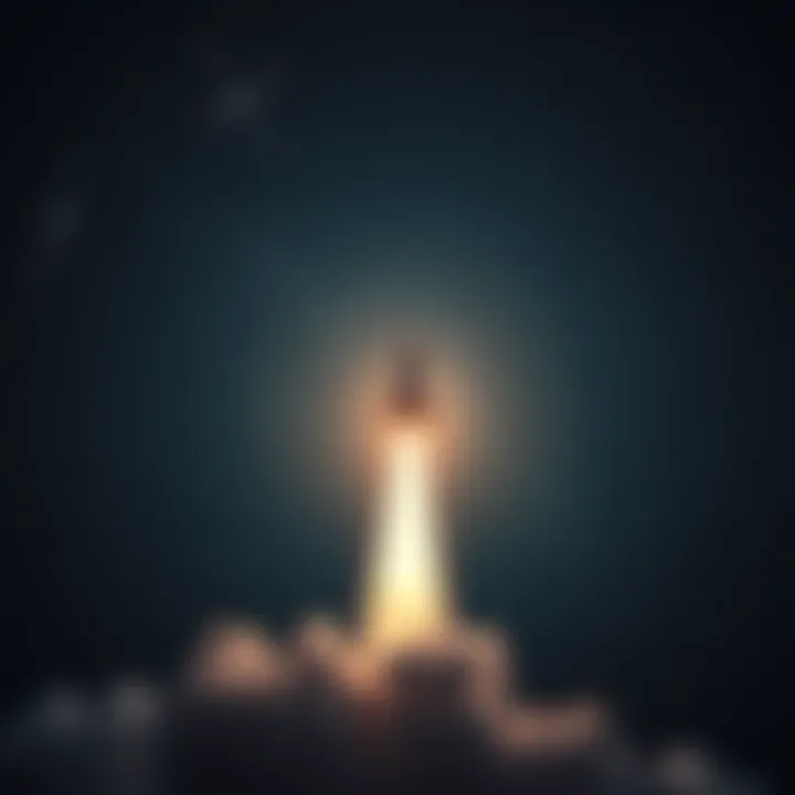 A rocket blasting off into a dark sky filled with stars, symbolizing exploration and adventure.